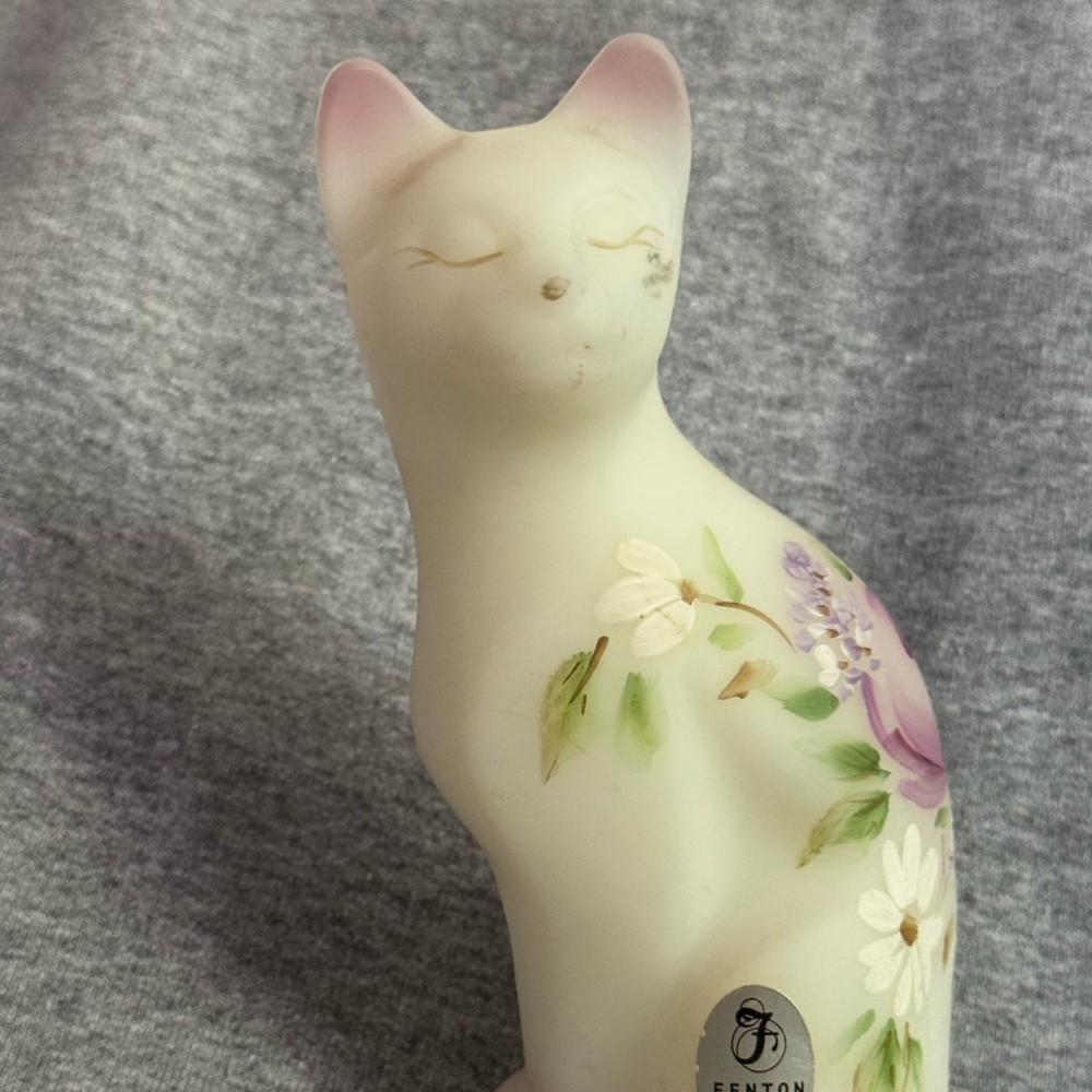 Fenton Cat Figurine with Floral Design